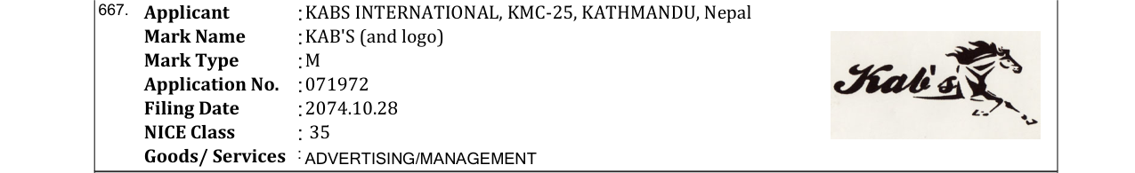 Original bulletin entry for KAB'S (and logo)