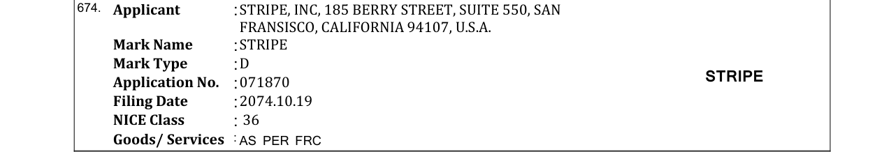 Original bulletin entry for STRIPE