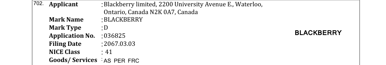 Original bulletin entry for BLACKBERRY