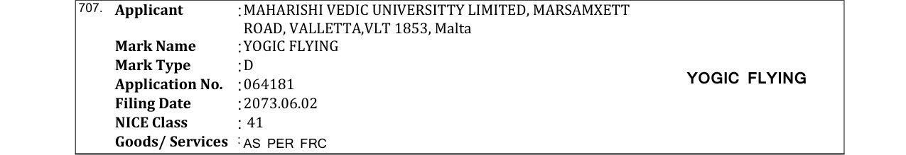 Original bulletin entry for YOGIC FLYING
