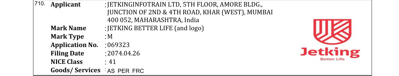 Original bulletin entry for JETKING BETTER LIFE (and logo)