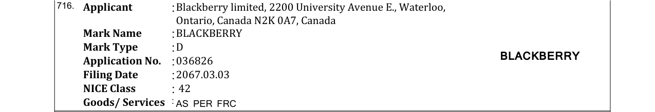 Original bulletin entry for BLACKBERRY