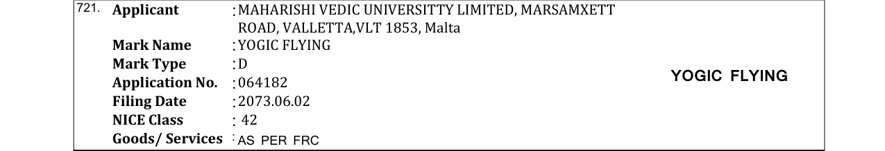 Original bulletin entry for YOGIC FLYING