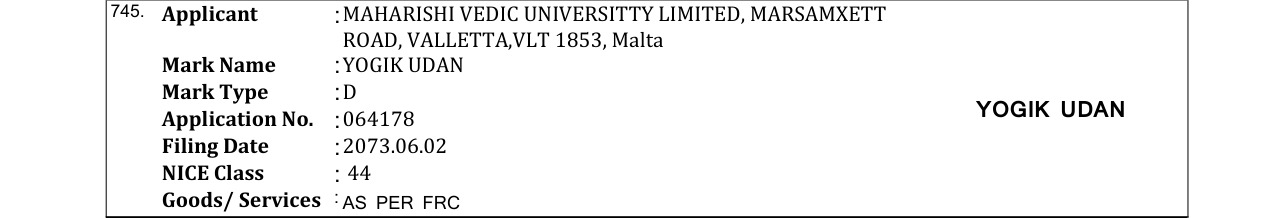 Original bulletin entry for YOGIK UDAN