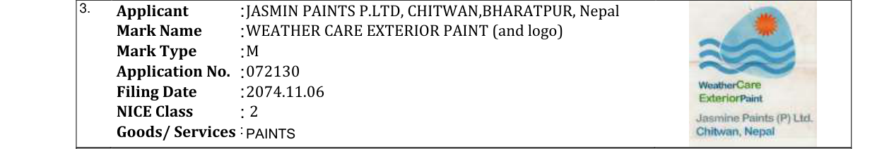 Original bulletin entry for WEATHER CARE EXTERIOR PAINT (and logo)