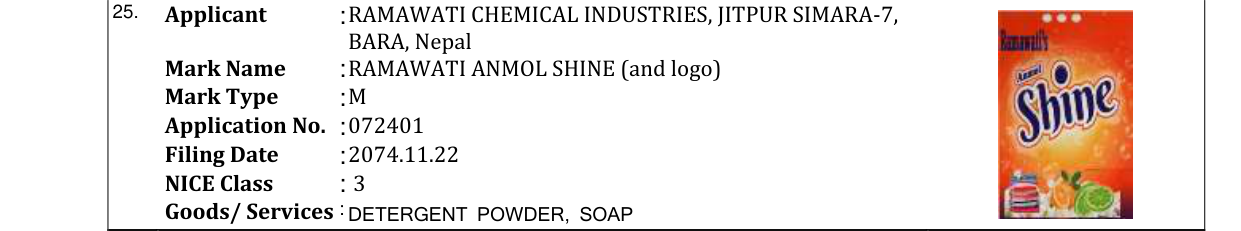 Original bulletin entry for RAMAWATI ANMOL SHINE (and logo)