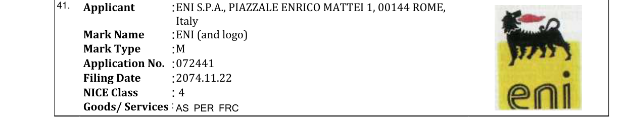 Original bulletin entry for ENI (and logo)