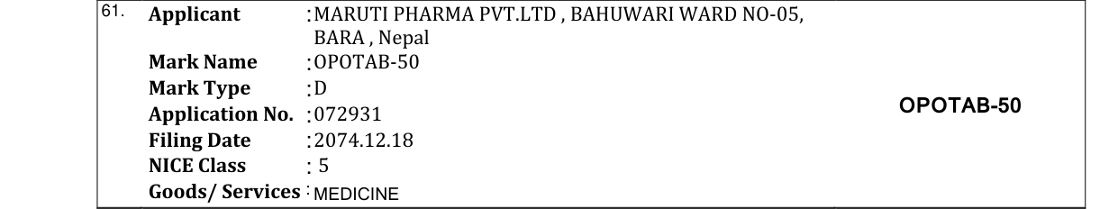 Original bulletin entry for OPOTAB-50
