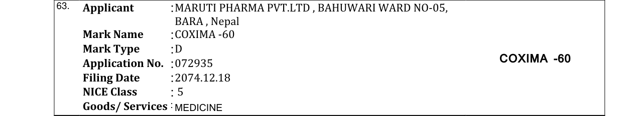 Original bulletin entry for COXIMA -60