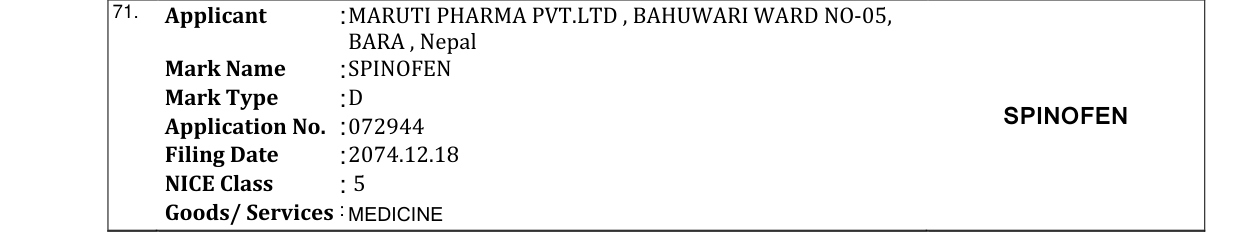 Original bulletin entry for SPINOFEN