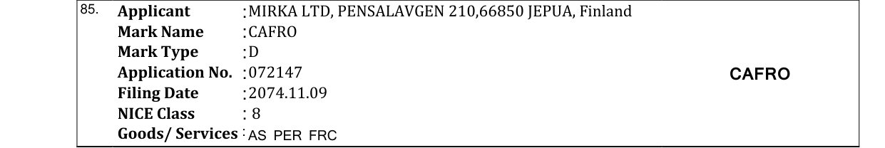 Original bulletin entry for CAFRO