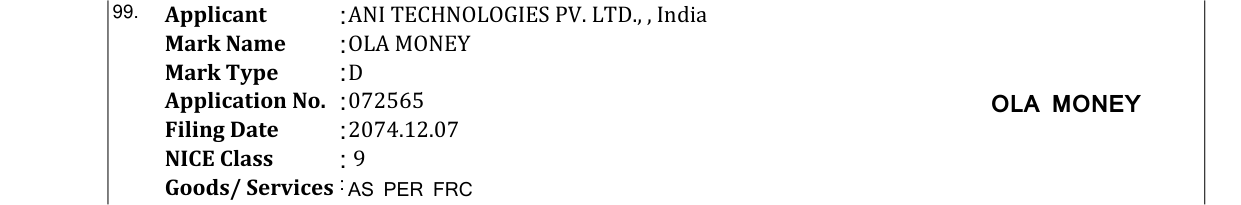 Original bulletin entry for OLA MONEY
