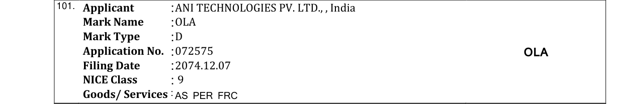 Original bulletin entry for OLA