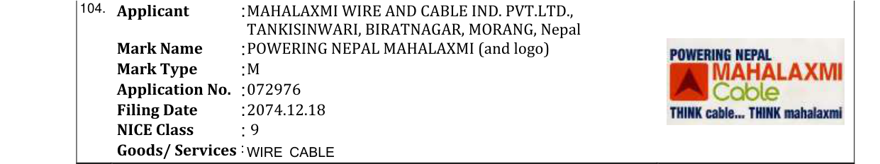 Original bulletin entry for POWERING NEPAL MAHALAXMI (and logo)