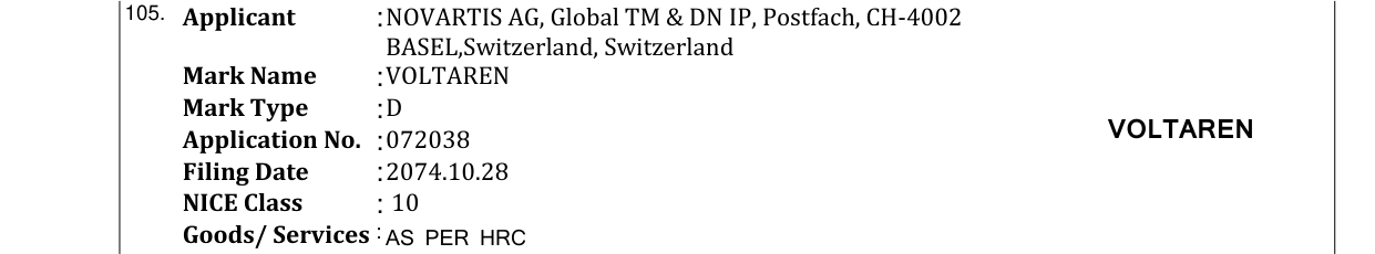 Original bulletin entry for VOLTAREN