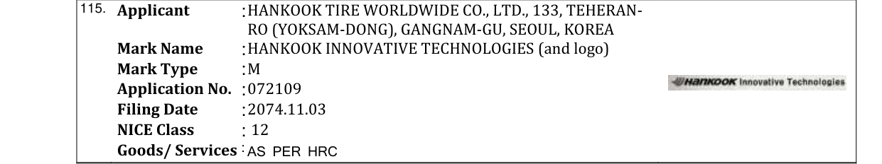Original bulletin entry for HANKOOK INNOVATIVE TECHNOLOGIES (and logo)
