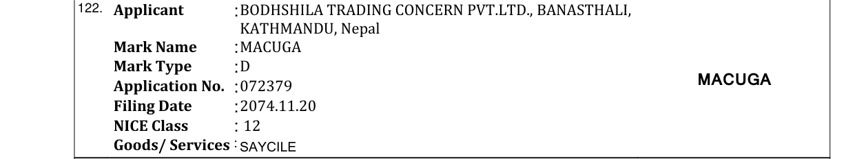 Original bulletin entry for MACUGA