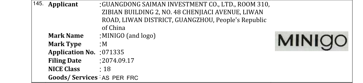 Original bulletin entry for MINIGO (and logo)