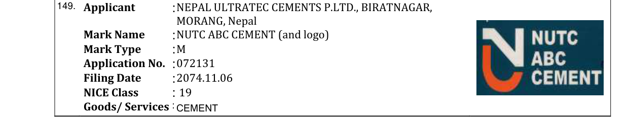 Original bulletin entry for NUTC ABC CEMENT (and logo)