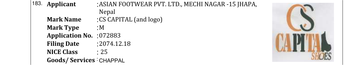 Original bulletin entry for CS CAPITAL (and logo)