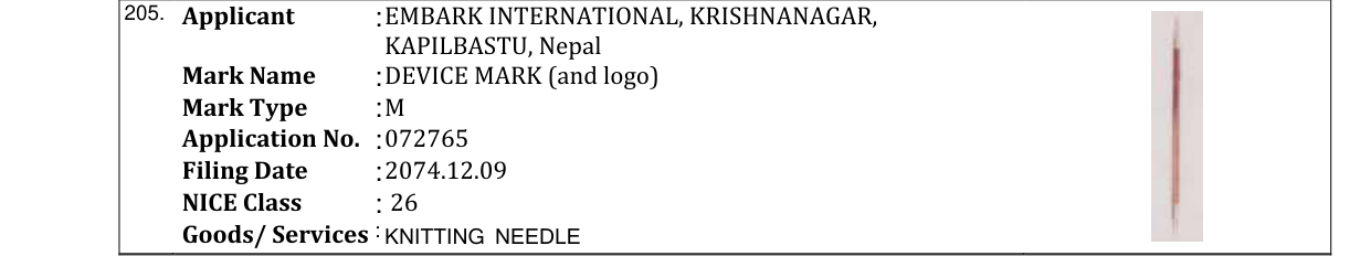 Original bulletin entry for DEVICE MARK (and logo)