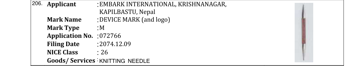 Original bulletin entry for DEVICE MARK (and logo)