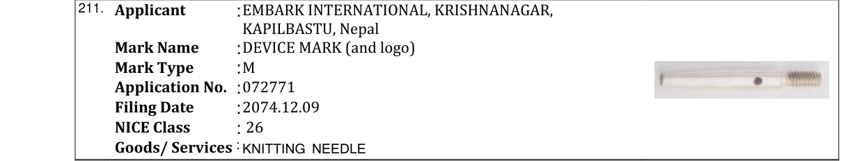 Original bulletin entry for DEVICE MARK (and logo)