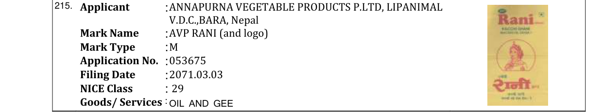 Original bulletin entry for AVP RANI (and logo)