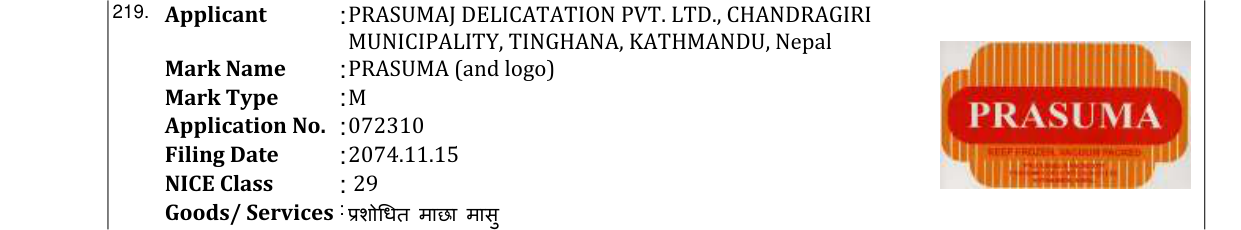 Original bulletin entry for PRASUMA (and logo)
