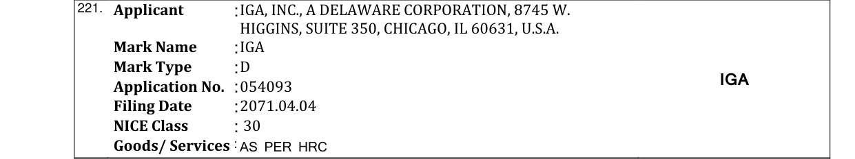 Original bulletin entry for IGA