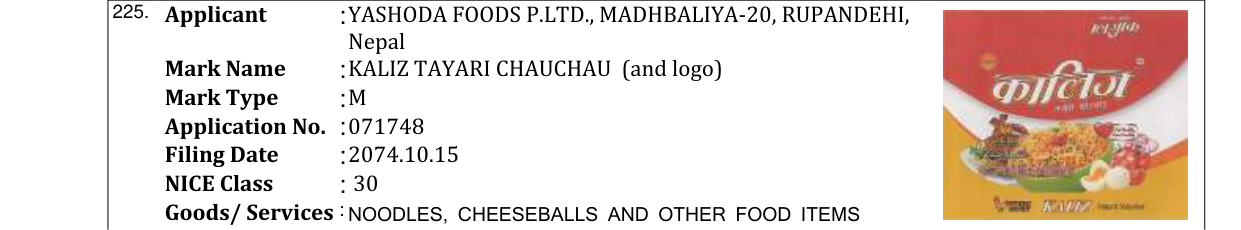 Original bulletin entry for KALIZ TAYARI CHAUCHAU (and logo)