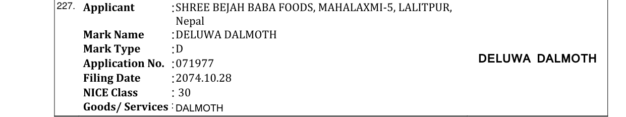 Original bulletin entry for DELUWA DALMOTH