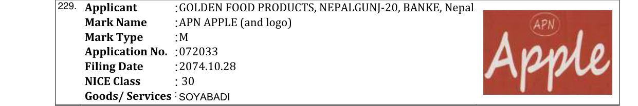 Original bulletin entry for APN APPLE (and logo)
