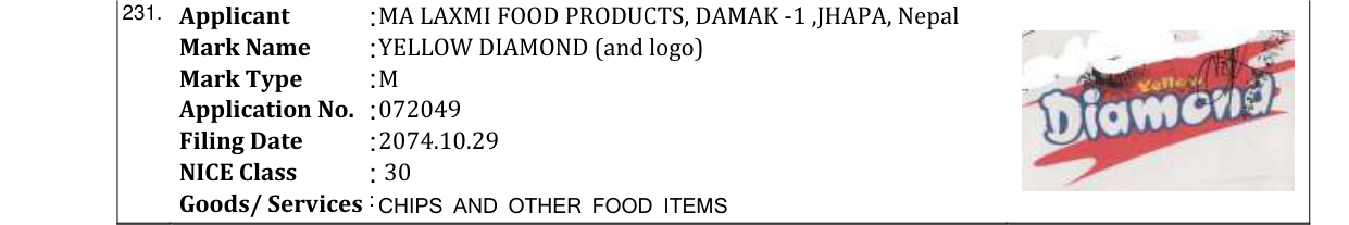 Original bulletin entry for YELLOW DIAMOND (and logo)