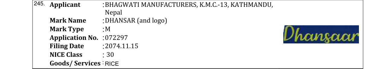 Original bulletin entry for DHANSAR (and logo)