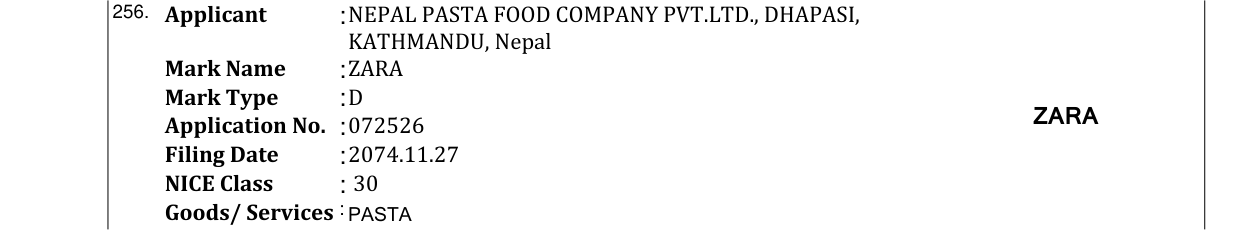 Original bulletin entry for ZARA