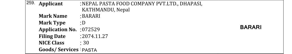 Original bulletin entry for BARARI