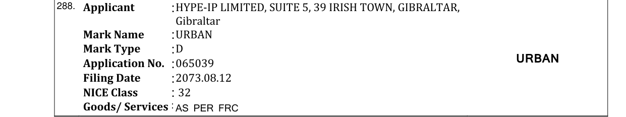 Original bulletin entry for URBAN