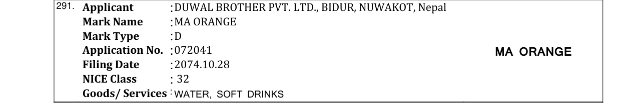 Original bulletin entry for MA ORANGE