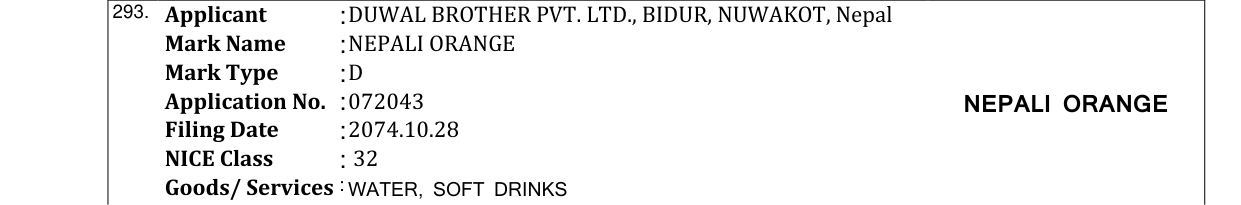 Original bulletin entry for NEPALI ORANGE