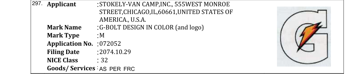 Original bulletin entry for G-BOLT DESIGN IN COLOR (and logo)