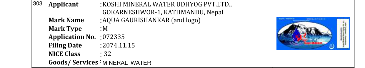 Original bulletin entry for AQUA GAURISHANKAR (and logo)
