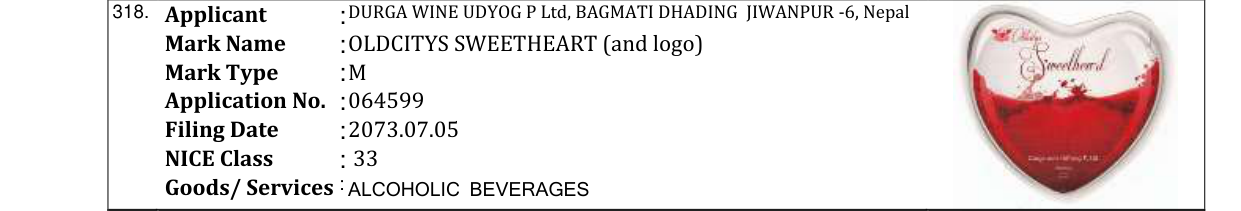 Original bulletin entry for OLDCITYS SWEETHEART (and logo)