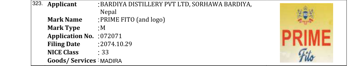 Original bulletin entry for PRIME FITO (and logo)