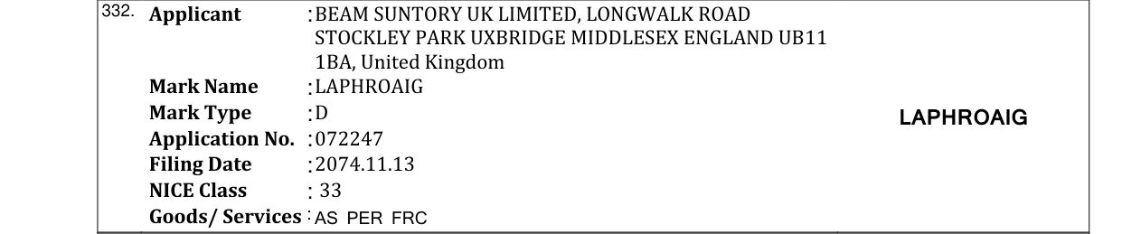 Original bulletin entry for LAPHROAIG