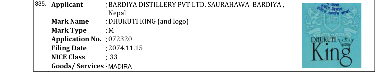 Original bulletin entry for DHUKUTI KING (and logo)