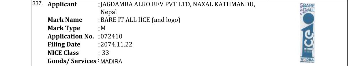 Original bulletin entry for BARE IT ALL IICE (and logo)