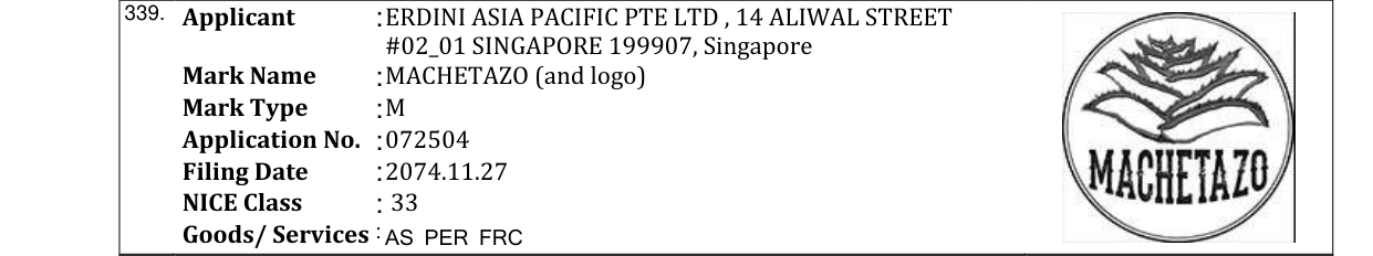 Original bulletin entry for MACHETAZO (and logo)