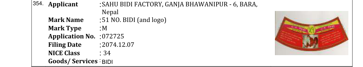 Original bulletin entry for 51 NO. BIDI (and logo)