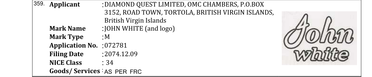 Original bulletin entry for JOHN WHITE (and logo)